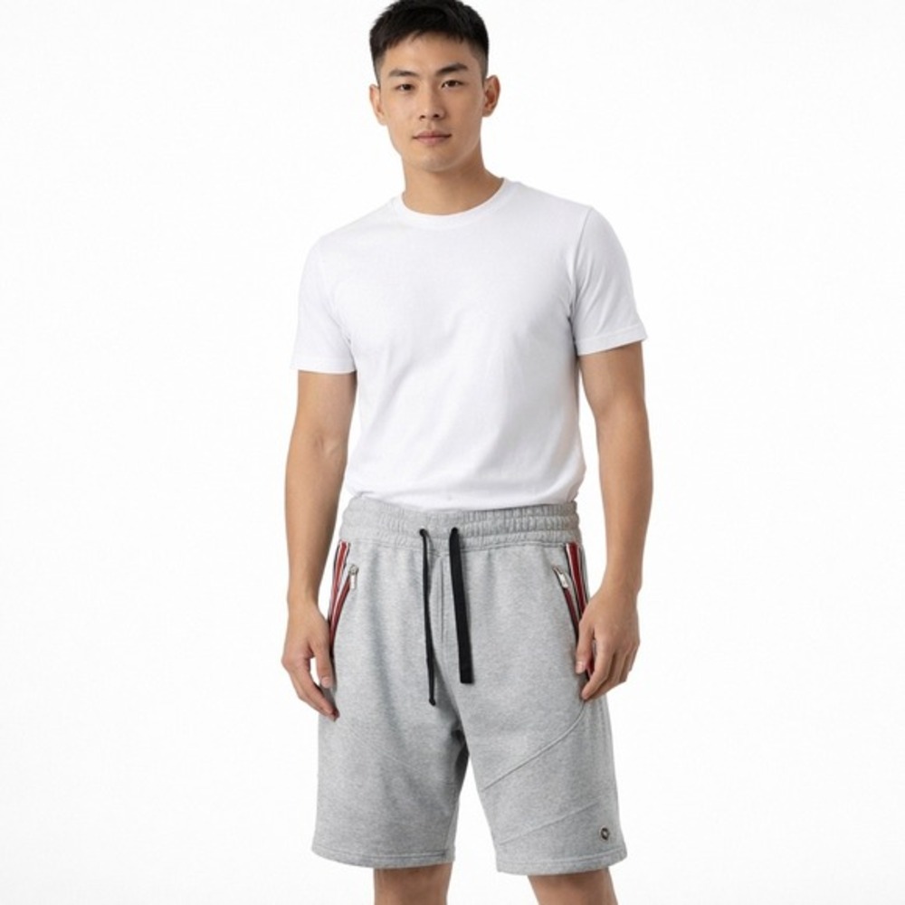 Akademiks Sweat Shorts Gray Fleece‎ Lined Zipper Pockets Racing Stripe XL 87-33